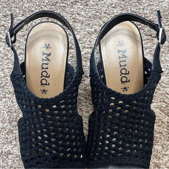 Mudd Black Lattice Slingback Cork Wedges Platform Heels Size 8 - Picture 7 of 9